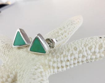 Turquoise triangle studs/turquoise studs/Kingman/Sterling silver studs/triangle studs/silver triangle studs/turquoise/triangle/blue earrings