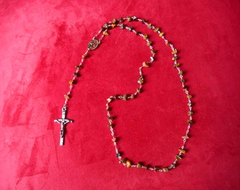 Tiger eye and gold stone rosary,rosary,christen rosary