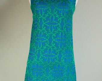 1960s Blue Brocade Dress