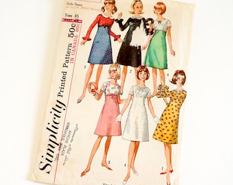 Vintage 1960s Girls Size 8 Sub-Teen One Piece Dress with Detachable Collar Simplicity 6260 Sewing Pattern Complete, b28 w23"