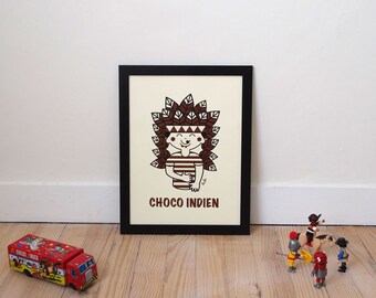Affiche enfant, rétro, A3, indien, garçon,illustration vintage, Atelier VUDO ateliervudo