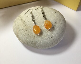 Orange Silver Link Earrings