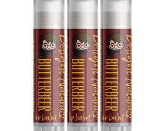3 Harry Potter Butterbeer Lip Balms - Set of Three - Natural Chapstick - Butter beer Flavored - Beeswax and Coconut Oil - Delight Naturals