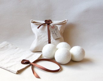 Felt Wool Dryer Balls - Set of 4 - Large white eco friendly natural wool tumble dryer balls - unscented handmade