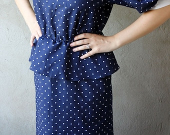 Vintage dress navy blue with white dots