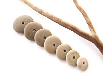 Natural Stone Cairn Mediterranean Beach Stone Stacks Pebble Rock Donut Beads River Stone Spacers TAN WHEELS 13-23 mm