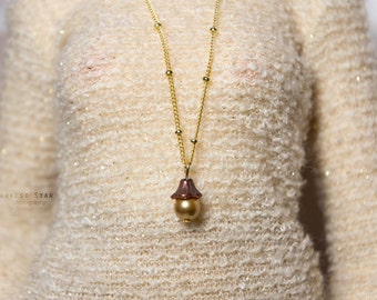 1/3 SD 1/4 MSD BJD Gold Swarovski pearl and flower necklace