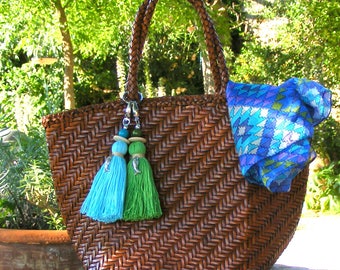 Schlüsselquaste Tür für Abdeckung, Juwel der Tasche Pompon blau, große Bommel für Korb, Pompom Tasche Schmuck Zubehör Meer Himmelblau, Sommer.