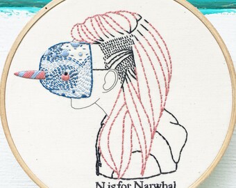 Hand Embroidery Kit, D.I.Y. Embroidery kit, Narwhal Embroidery Kit