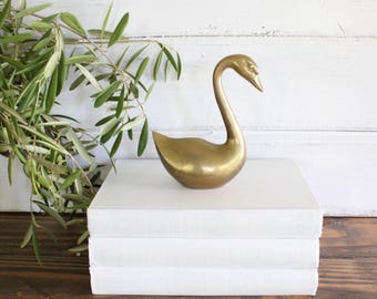 Vintage Brass Swan / Brass Figurine / Brass Animal / Brass Statue
