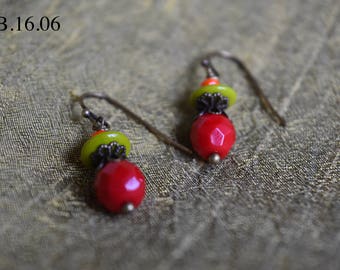 Christmas Red and Chartreuse Czech Glass Drop