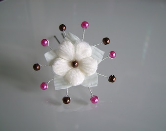 PIC/jewelry/pin/clip/bun hair accessory p dress/bridal/wedding/party/ceremony Flower Pink/Fuchsia/chocolate/brown beads cheap