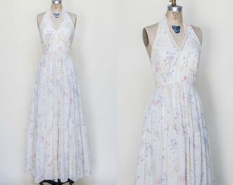 1970s Floral Print Maxi Dress /// Vintage Dress Medium