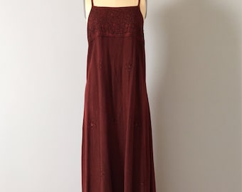 BURGUNDY INDIAN dress | embroidered maxi dress | bohemian full skirt maxi dress