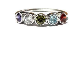 Birthstone Mothers Ring-Birthstone Ring-Mothers Ring-Family Ring-Personalized Birthstone Ring-925K Silver Birthstone Ring