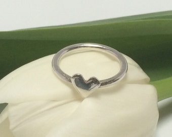 Silver Pinky Ring with Silver Heart, Handmade