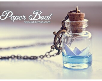 Mother gift for women,Paper Boat bottle pendant,Paper boat necklace,glass Bottle necklace,travel gift,origami jewelry cute necklace