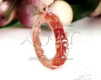 1pcs Copper Plated Brass Flowers and Leaves Bezel Pendant for 18x13mm Cabochon, 1201CO, Gallery Bezel 18x13mm, Copper Color, Made in Israel