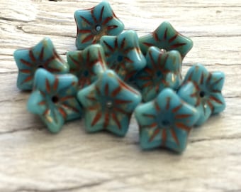 Czech glass flower beads-blue picasso pack of 10