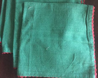 4 Green Cotton Napkins with Red Rick-Rack accent