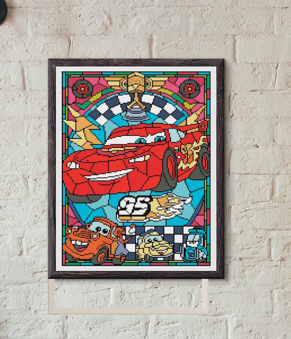 Disney cross stitch pattern "Cars" in pdf. Stained glass collection. Cross stitch chart for begginners. Instant download. Buy 2 get 1 free.
