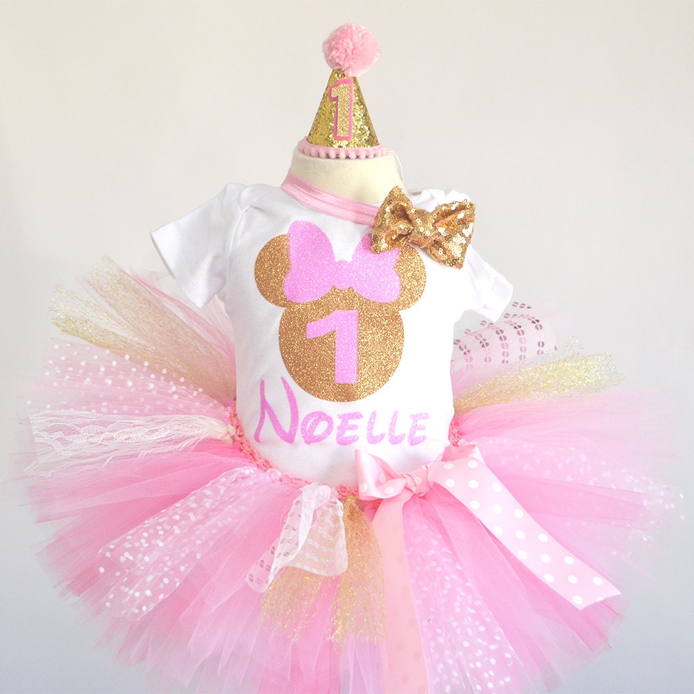 Pink Gold Minnie Mouse outfit pink gold first birthday