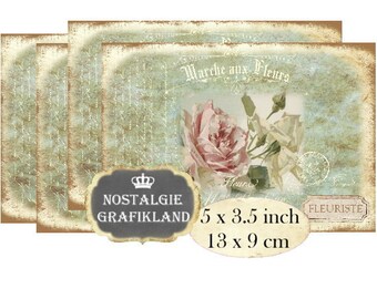 Shabby Chic Roses Marche aux Fleurs French Roses Flowers Instant Download digital collage sheet P134 Flower Market