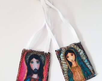 Virgen de Guadalupe with Sacred Jesus Scapular - Handmade - Original Art by FLOR LARIOS