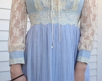 Vintage 70s Dress Blue Prairie Lace Gunne Sax with no tag XS AS IS