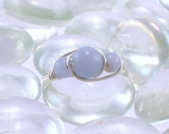 Angelite Sterling Silver Bead Ring - Any Size