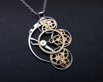 Watch Parts Necklace "Dunyach" Cascading Recycled Mechanical Clockwork Pendant Elegant Sci Fi Steampunk Mechanical Mind Easter Gift