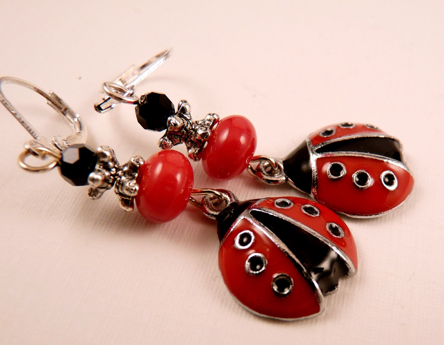 Ladybug Earrings Enamel Earrings Silver Earrings Ladybug