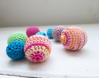 Crochet beads, wooden beads, multi beads, set of nine, handmade beads, jewelry making supplies, cute beads, hand beading, crochet covered