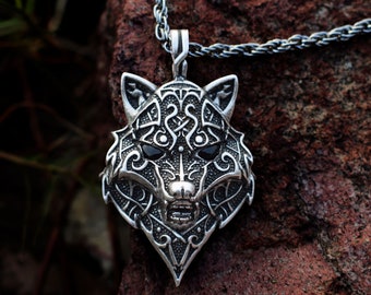 Norse Wolf Pendant W/ Obsidian Eyes - Viking Necklace, Celtic Jewelry, Nordic Jewelry, Wolf Necklace, Shaman Jewelry - #M-P94