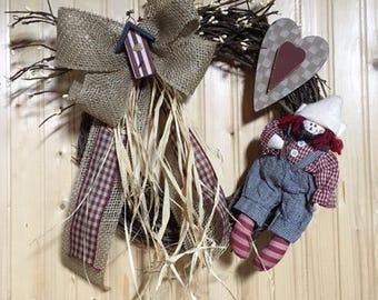 Patriotic Wreath / Farmhouse Wreath / Raggedy Andy Wreath / 4th of July Wreath / Fourth of July Wreath / Americana Wreath / Rustic Wreath