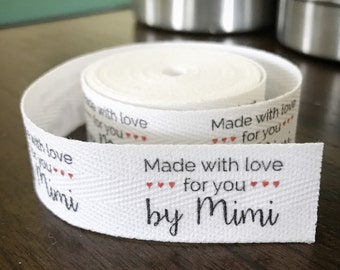 Twill, One Inch Ribbon, Spool - Flat or Folded, CUSTOM Printed Sew-in Fabric Label (natural and white)