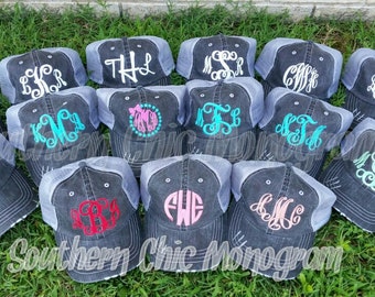 Ladies Monogrammed Personalized Distressed Mesh Trucker cap baseball cap ball cap trucker hat monogrammed hat cute hat custom hat