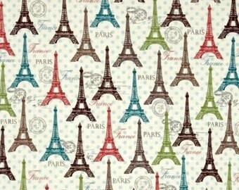 Eiffel Spring, Eiffel Tower, Cream Multi Colors, by David Textiles Fabric, 100% Cotton - YARD