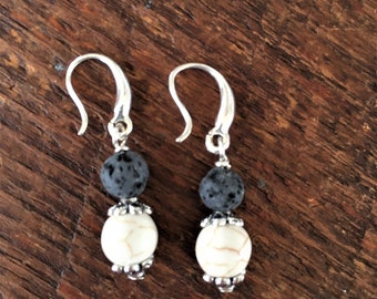 Diffuser Earrings, White Turquoise and Lava Bead Earrings, Essential Oil, Aromatherapy, Gift for Her, Gift for Mom, Mother's Day