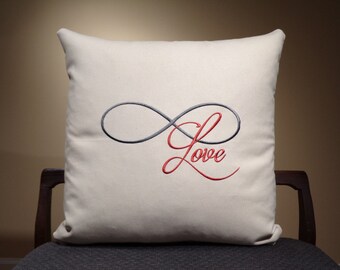 Infinity Home Decor Pillows, Infinity Love, Pillow Saying, Word Pillows, Text Pillows, Quote Pillows, Infinity Pillows, Red and Grey Pillows