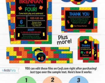 Building Bricks Invitation - Building Blocks Birthday Invitation - Building Bricks Party Supplies - Party Decorations - Edit NOW using Corjl