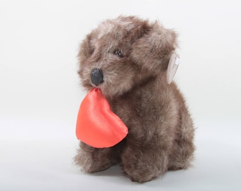 Heartwarmers, Adorable, Puppy, Holding a Heart, Soft, Plush, Brown Fuzzy, Dog, Vintage, Valentines, Sweet, Love ~ The Pink Room ~ 170613