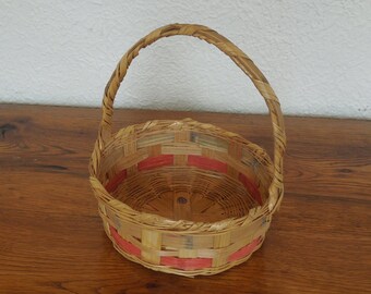 Vintage Woven Wicker Easter Basket Round Style Mexico 10" Tall