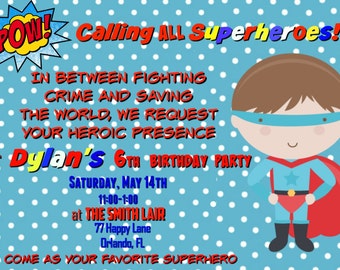 Boy Superhero Birthday Invitation