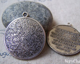 5 pcs Antique Silver Flower Travelers Prayer Pendant Charms 33mm A5618