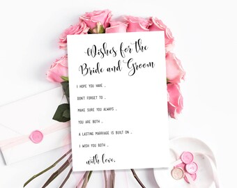 Wishes for the Bride and Groom printable Wedding advice card template Instant download PDF JPEG