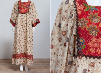 Vintage 70's Hippie Bohemian Bell Sleeve Dress • Festival Dress • Boho Maxi • Hippie Maxi • Empire Waist Maxi dress