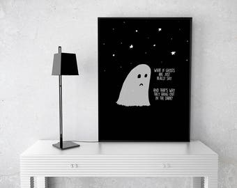 Shy Ghost Illustration | Greeting Card | Art Print | Ghost Illustration | Cute Ghost | Drawing | Wall Decor