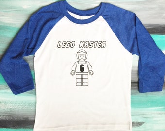 Lego Master shirt, Lego Shirt, Lego Man Shirt, Lego Birthday Shirt, lego raglan shirt, personalized lego shirt