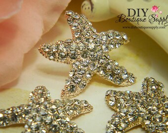 30mm Large Rose Gold Starfish Rhinestone buttons Flatback Metal Embellishment Bridal Wedding Supplies flower centers 3 pcs 200070